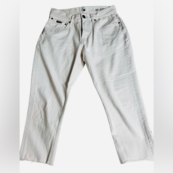 Quiksilver cream ankle denim jeans, 30, fits Medium, Summer Pants, raw edge hem - Picture 5 of 11